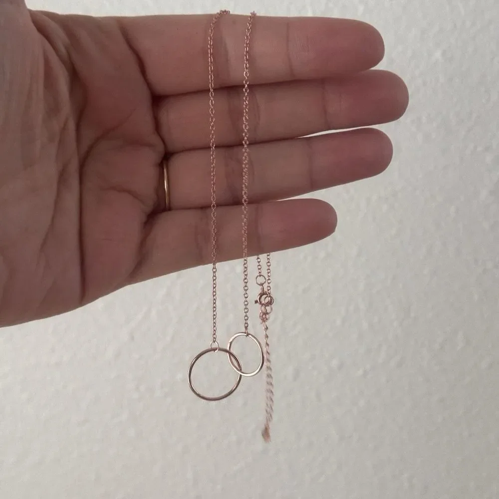 Interlocking Double Circle of Life Necklace 925 Sterling Silver Rose Gold Plated